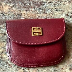Vintage Givenchy Red Leather Coin Pouch with Gold Emblem